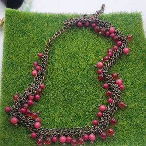 Pink and Red Beaded Chain Necklace 20 Inch N3839